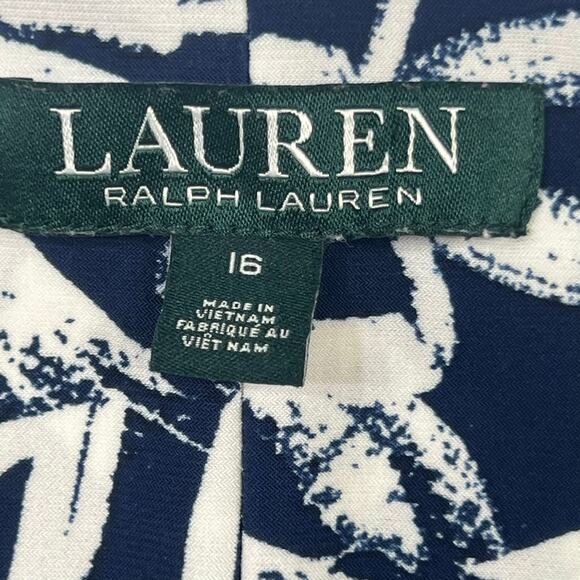 Lauren Ralph Lauren Blue White Abstract Cap Sleeve Sheath Dress Size 16 - Picture 6 of 8